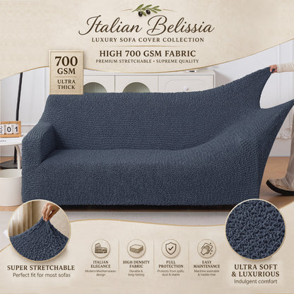 Italian Belissia Luxe Series' Super Stretchable Microfiber 1/2/3 Seater Sofa Cover, Navy Blue