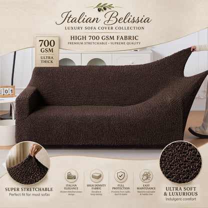 Italian Belissia Luxe Series' Super Stretchable Microfiber 1/2/3 Seater Sofa Cover, Chocolate Brown