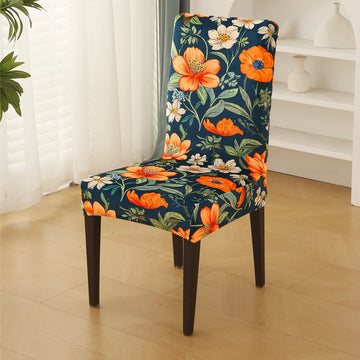 Premium Printed Velvet Dining Chair Cover Set, Teal Twilight Garden