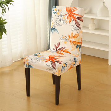 Premium Printed Velvet Dining Chair Cover Set, Amber Serene Flora