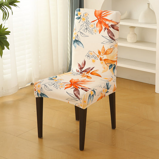 Premium Printed Velvet Dining Chair Cover Set, Amber Serene Flora