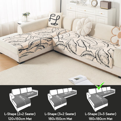 Luxury Plush Sherpa Anti Slip L Shape & Combination Sofa Mat, 'Noirea Series'|Botanical Leaf
