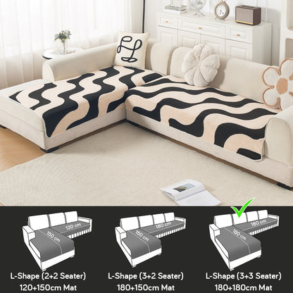 Luxury Plush Sherpa Anti Slip L Shape & Combination Sofa Mat, 'Noirea Series'|Wavy Stripe