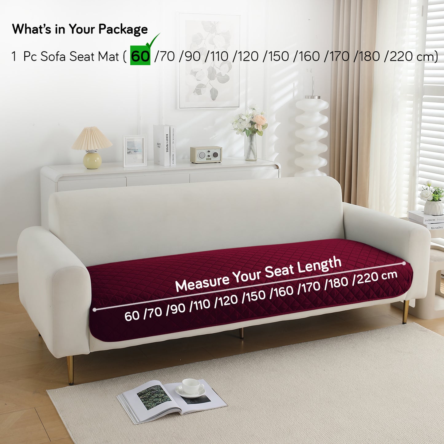 HOKIPO Waterproof Quilted Mats, Burgundy