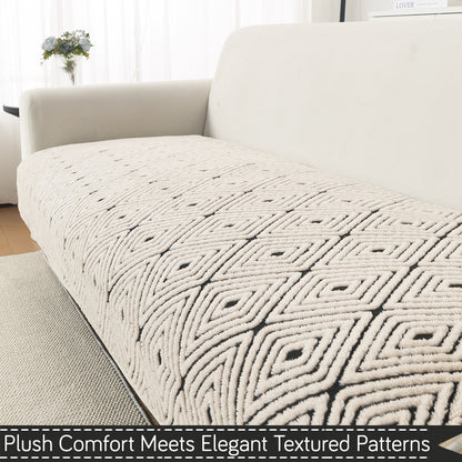 Premium Plush Sherpa 5-Seater Sofa Seat Mat (3+1+1), Noirea Series | Geometric Diamond