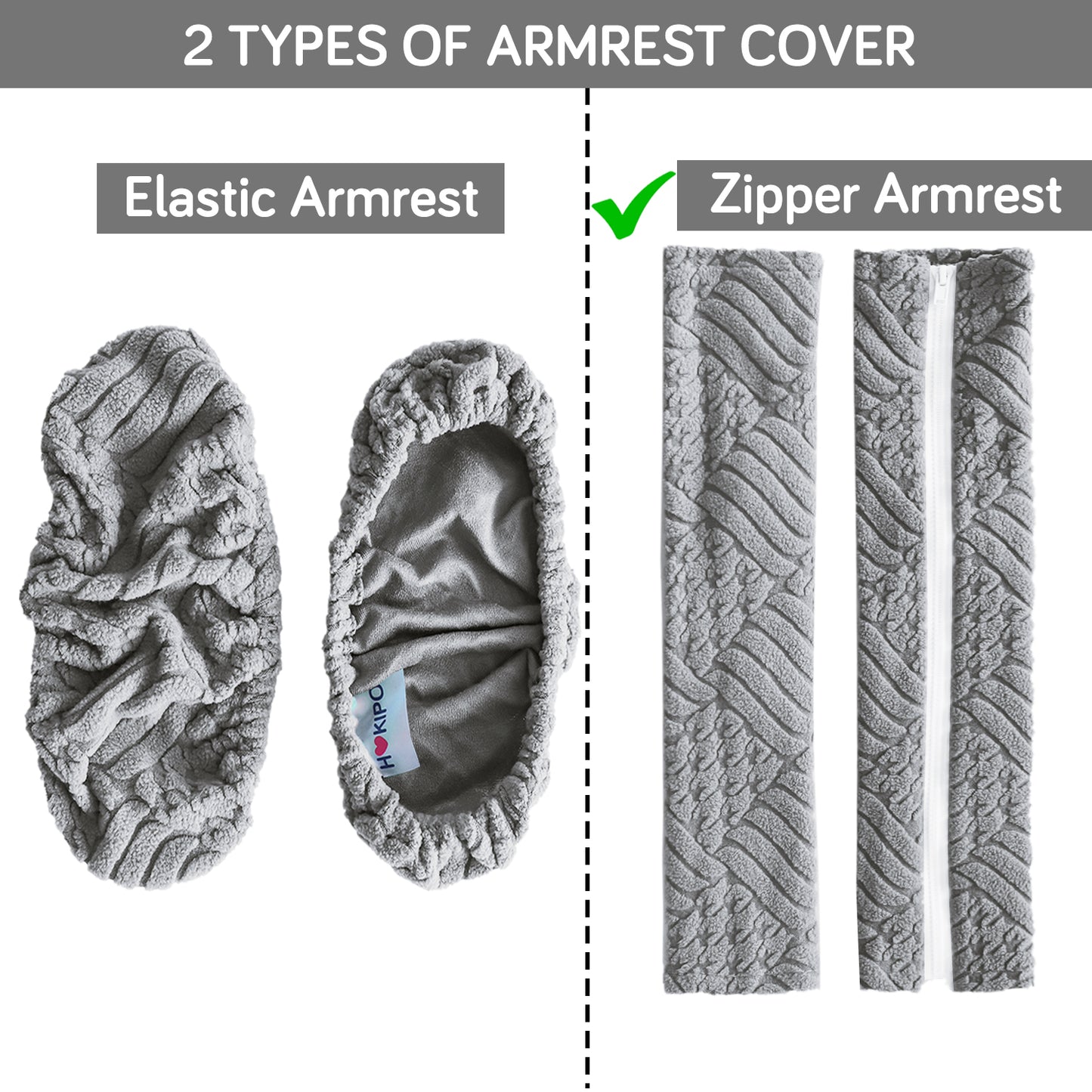 170gsm Jacquard Office Chair Arm Rest Cover (Zipper Style), 1 Pair, Light Grey