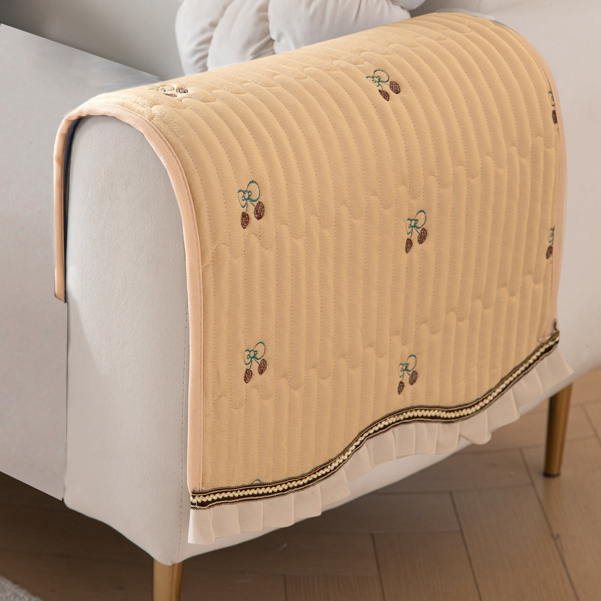 Frilora Dutch Velvet Sofa Cover Mat, Caramel Beige