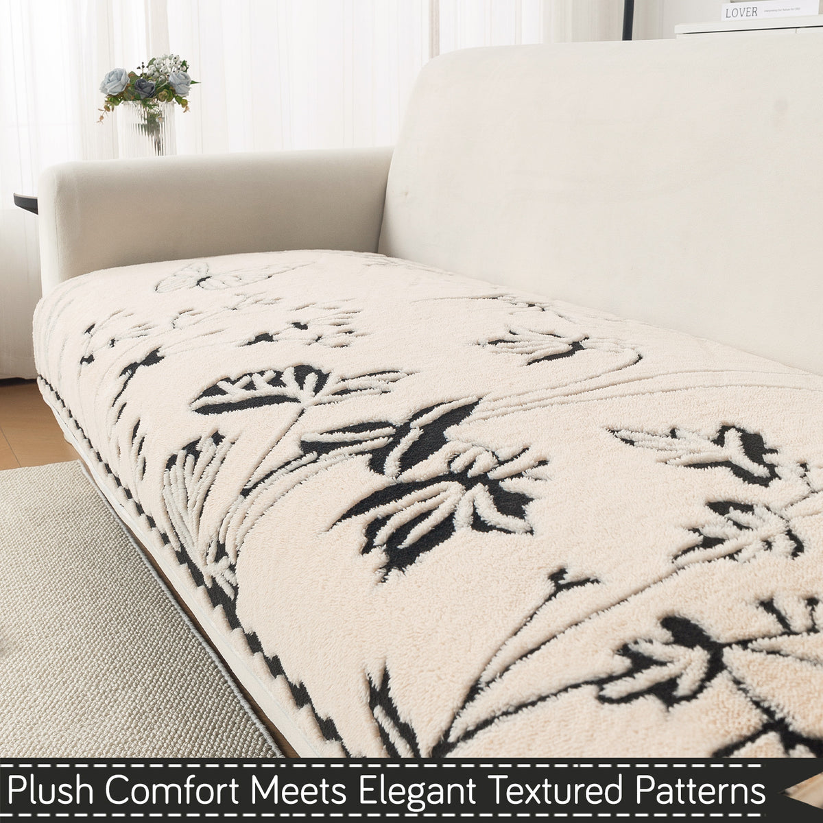 Luxury Plush Sherpa Anti Slip Combination Sofa Mat, 'Noirea Series'|Butterfly Garden