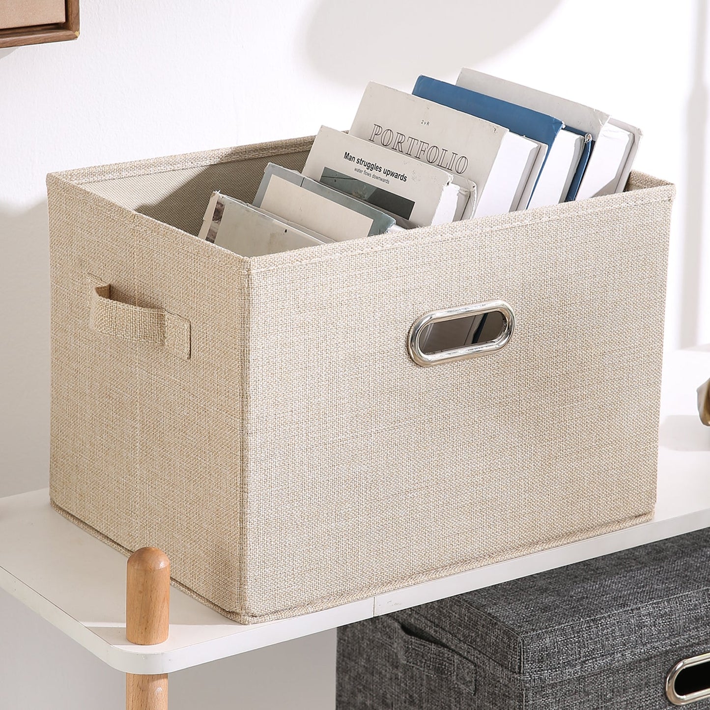 Multipurpose Foldable Storage Box with Lid, Medium / Large / Extra Large, Beige