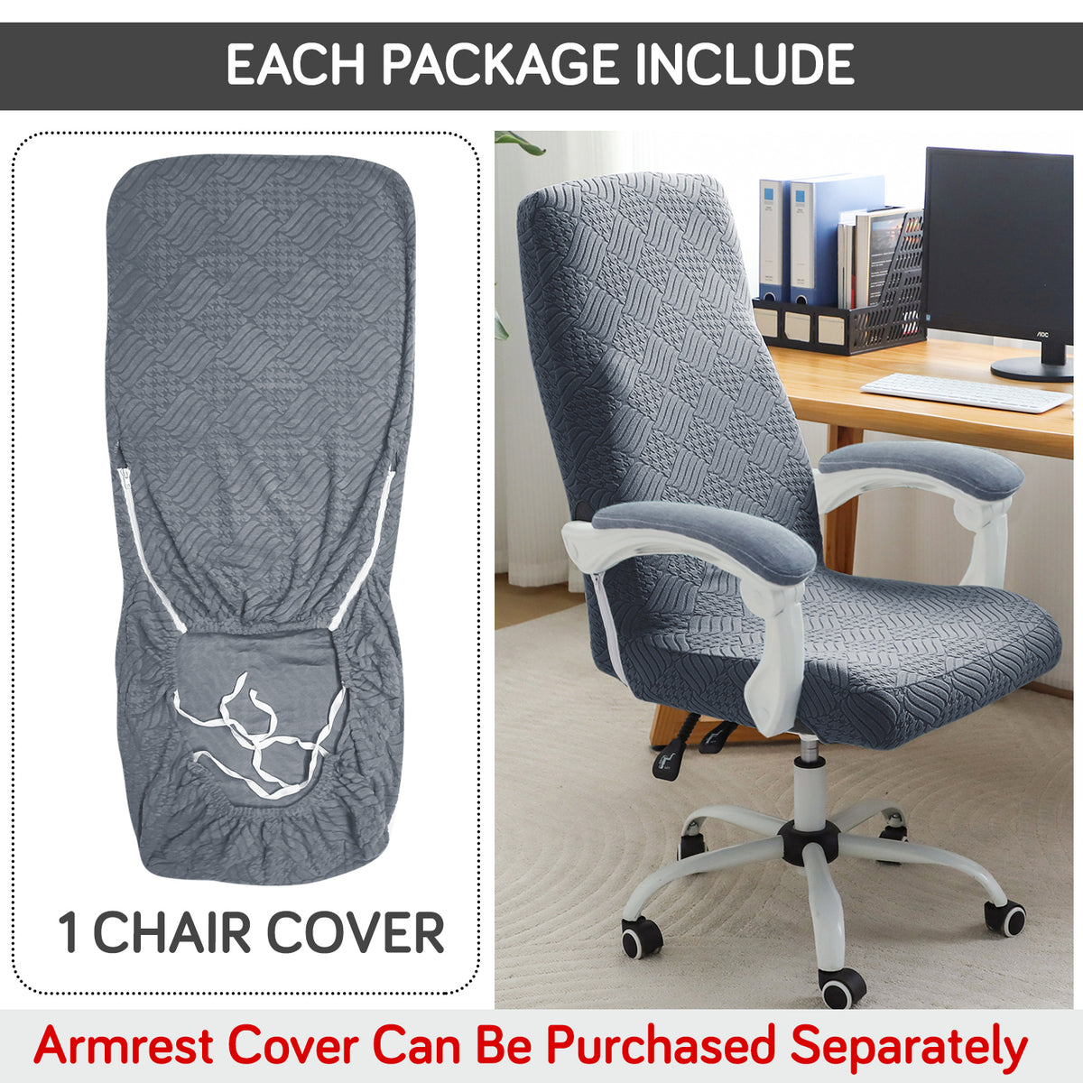 Office Chair Cover for Executive Chair (High-Back) – 170 GSM Stretchable Jacquard – Washable & Anti-Slip – Fits Big & Tall Office Chairs, Dark Grey