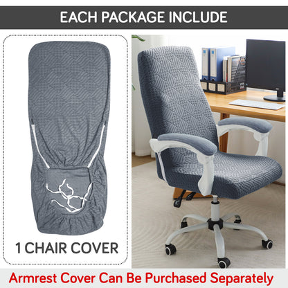Office Chair Cover for Executive Chair (High-Back) – 170 GSM Stretchable Jacquard – Washable & Anti-Slip – Fits Big & Tall Office Chairs, Dark Grey