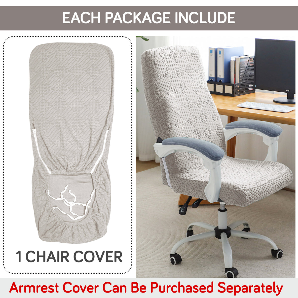 Office Chair Cover for Executive Chair (High-Back) – 170 GSM Stretchable Jacquard – Washable & Anti-Slip – Fits Big & Tall Office Chairs, Taupe Brown