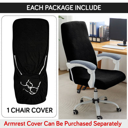 Office Chair Cover for Executive Chair (High-Back) – 170 GSM Stretchable Jacquard – Washable & Anti-Slip – Fits Big & Tall Office Chairs, Black