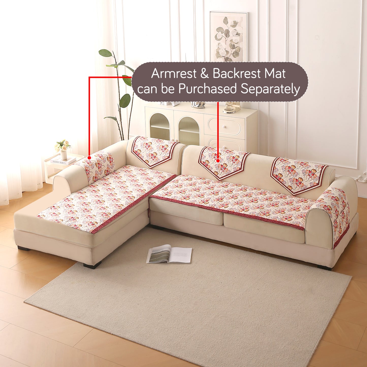 Florentina Series Quilted Holland Velvet L Shape Sofa Seat Mat - Autumn Cream