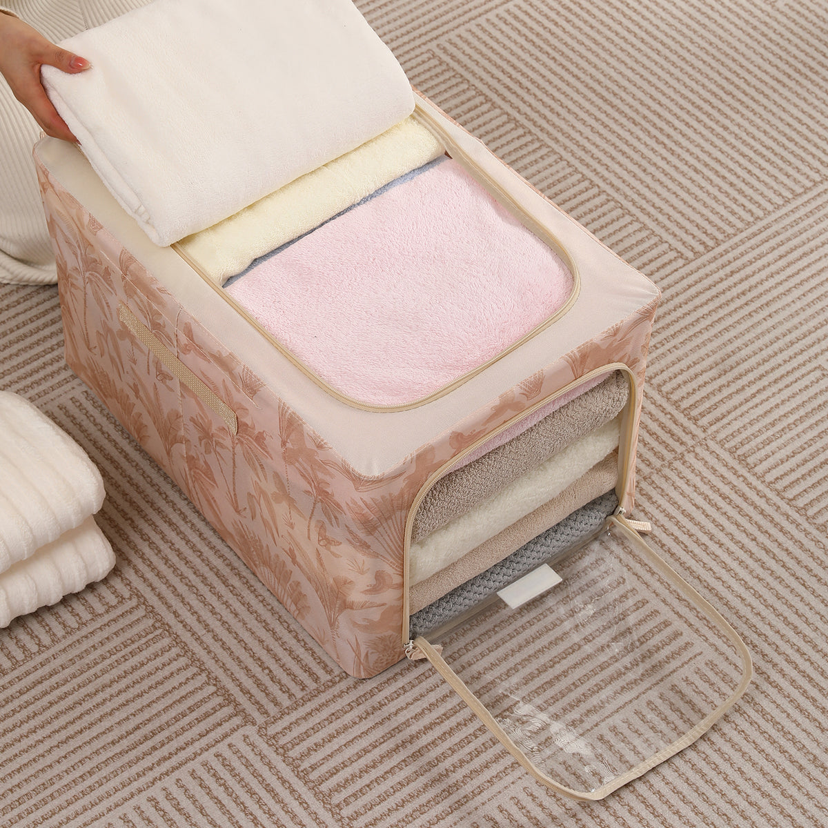 Foldable Cloth Storage Organizer for Wardrobe, Beige Botanica