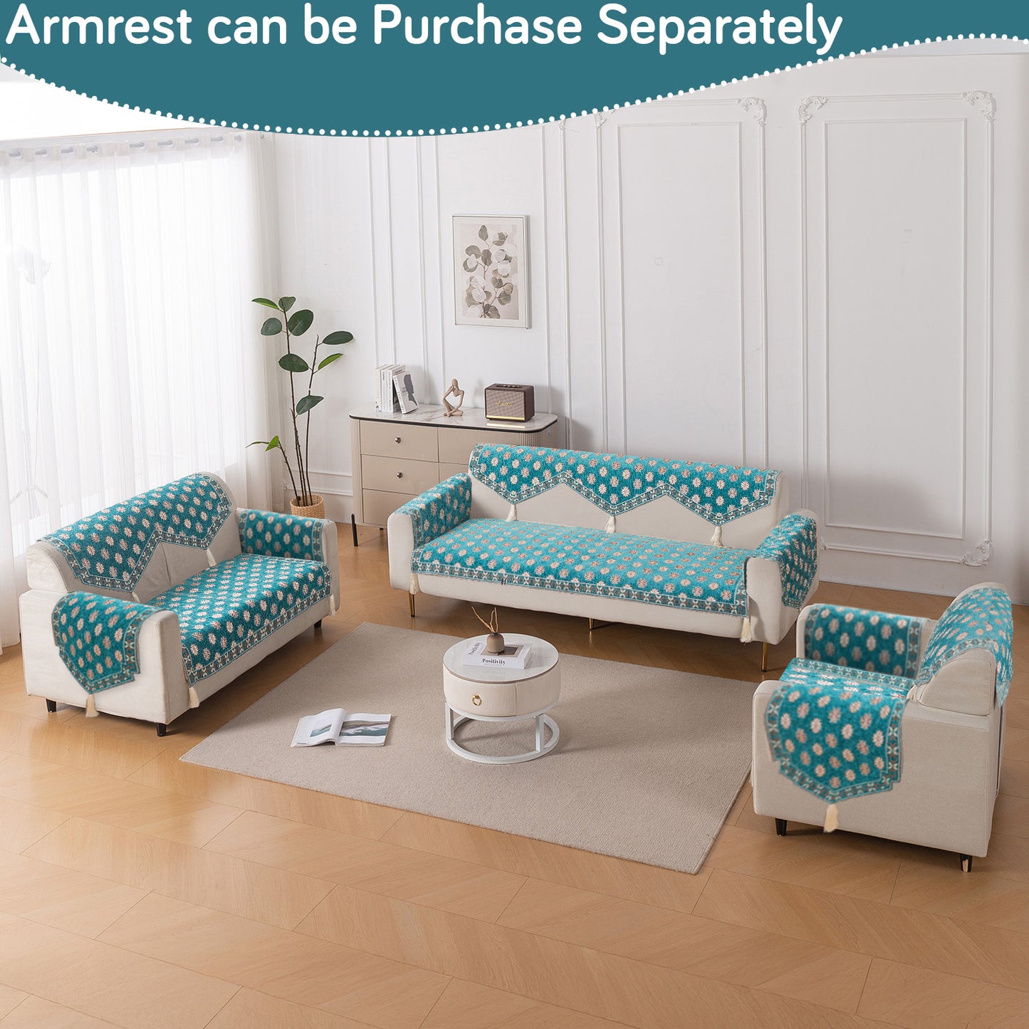 Heritage Weave Premium Jacquard Sofa Cover Set with Tassels - Emerald Teal