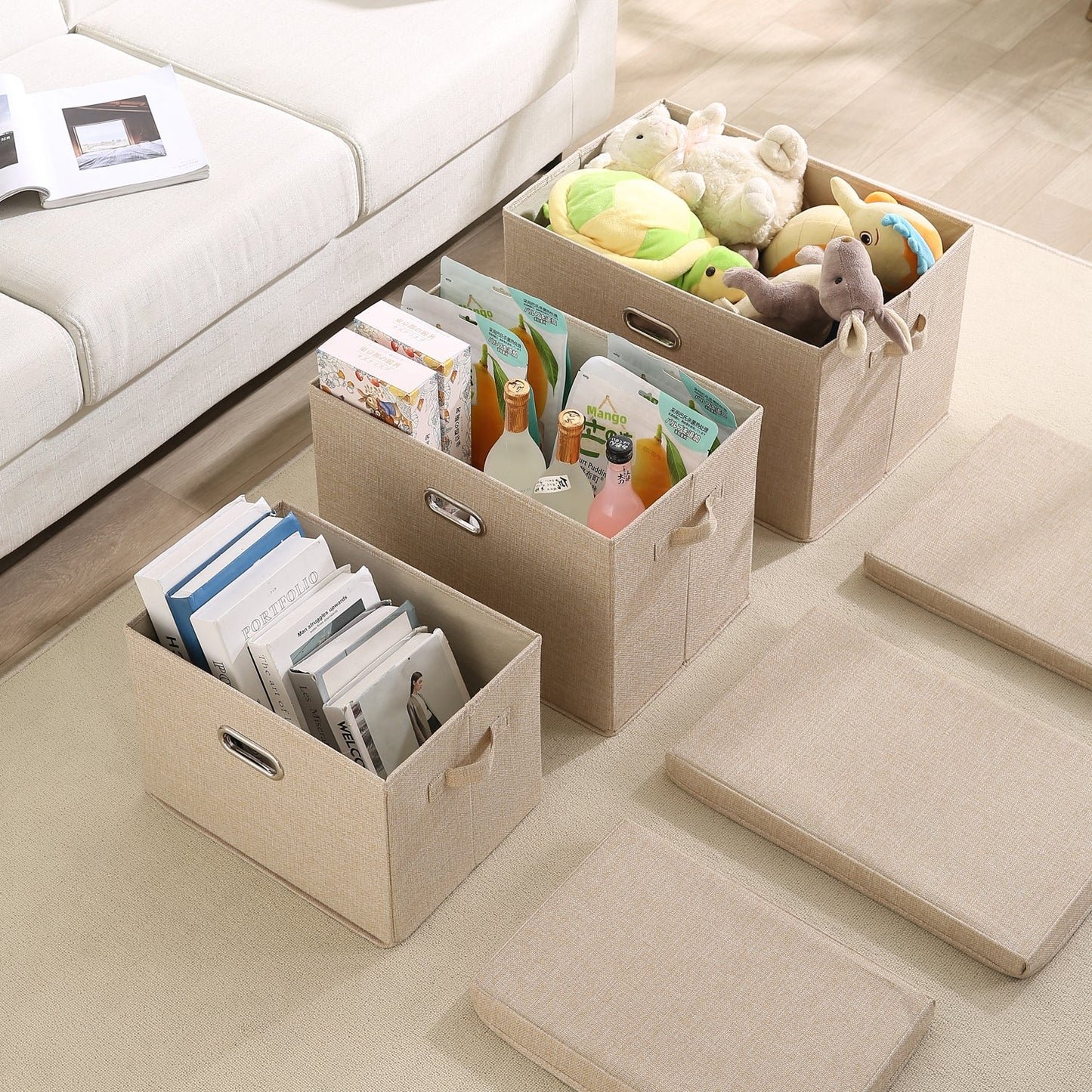 Multipurpose Foldable Storage Box with Lid, Medium / Large / Extra Large, Beige