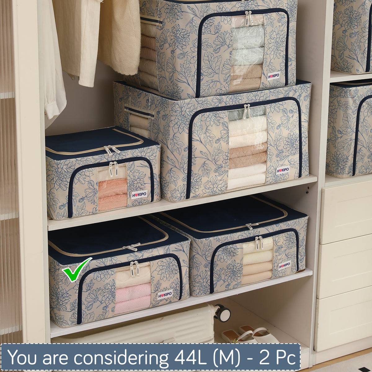 Foldable Cloth Storage Organizer for Wardrobe, Blue Blossom