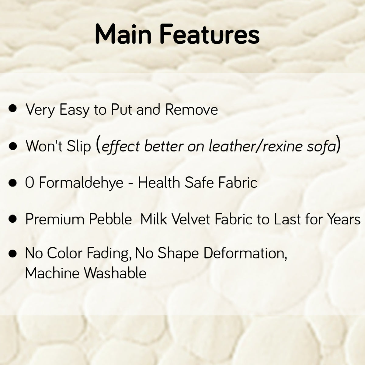 Premium Pebble Milk Velvet Anti Slip Sofa Mats, Bliss White