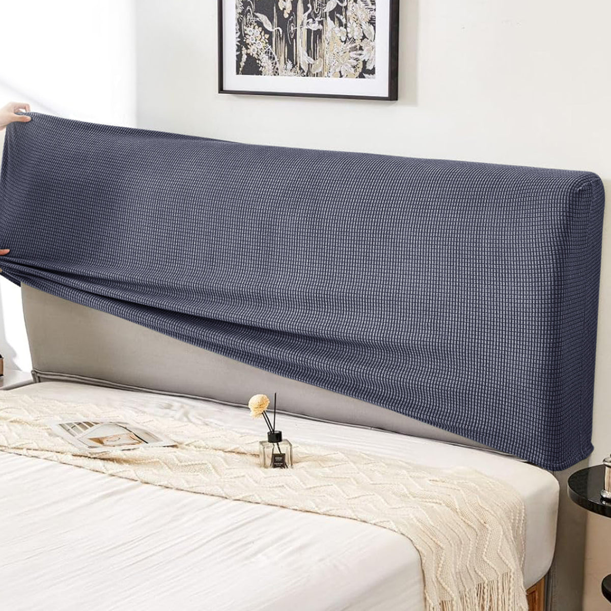 Buy HOKIPO Dark Grey Colour Elastic Jacquard Bed Headboard Cover