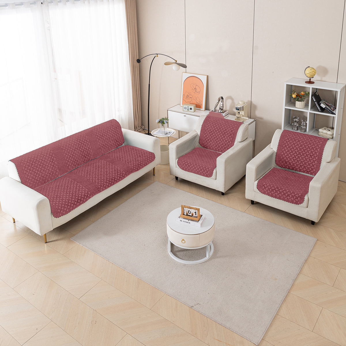 Modern Matrix 5-Seater Reversible Sofa Cover (3+1+1), Merlot Red