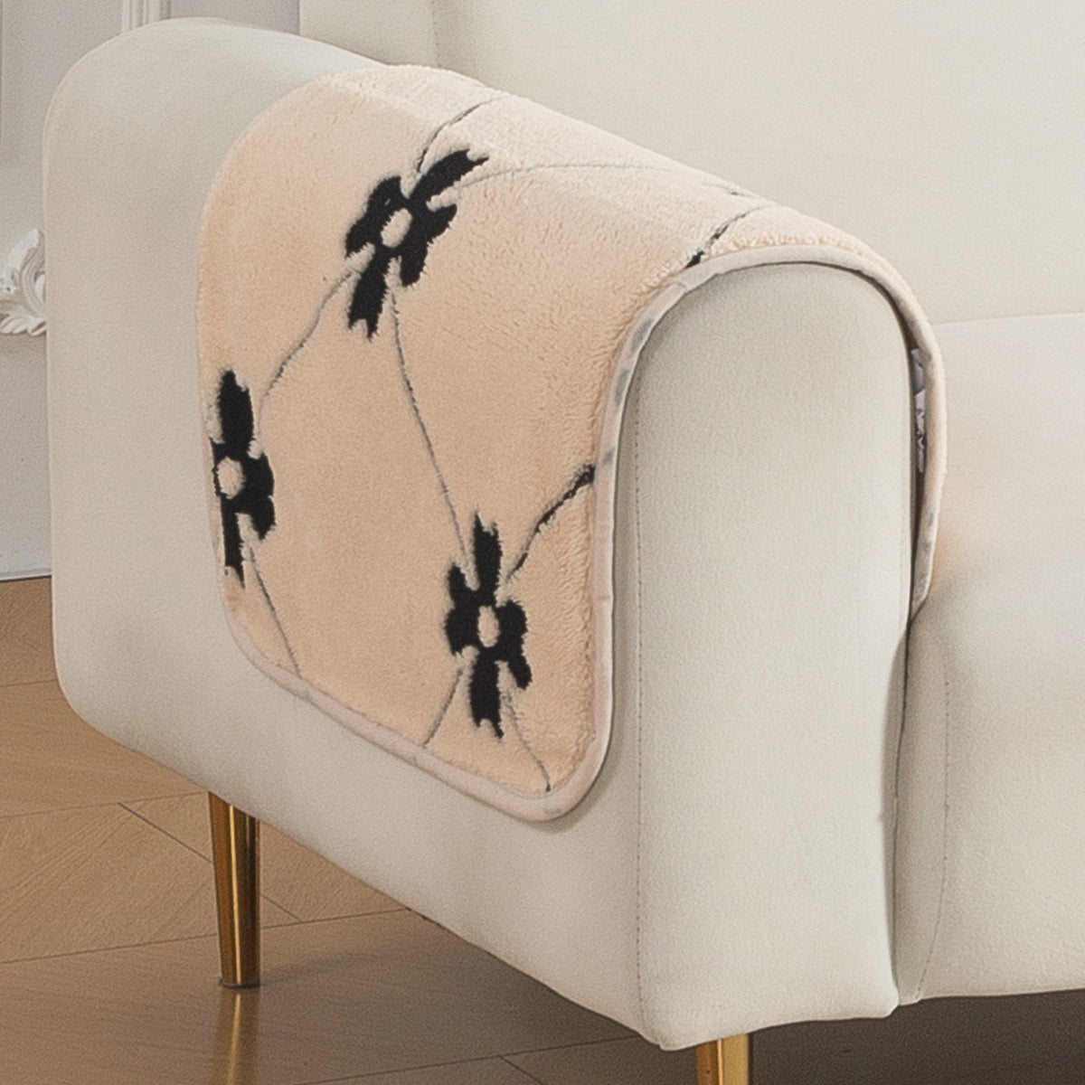 Luxury Plush Sherpa Anti-Slip Sofa Cover Mat, 'Noirea Series'| Floral Lattice