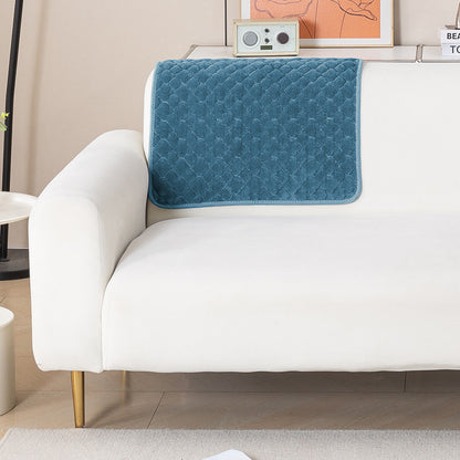Diamond Plush Pebble Quilted Sofa Cover Mat, Blue