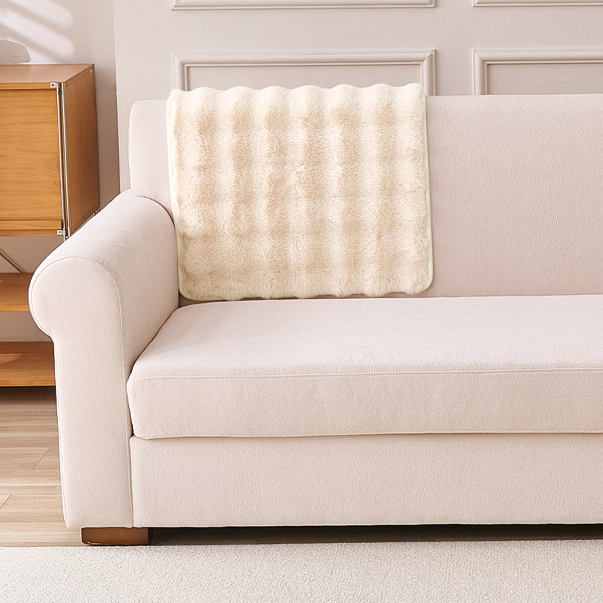 'FurHug' Premium Faux Rabbit Fur Sofa Seat Mats, Beige