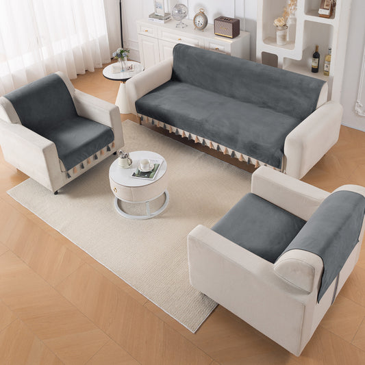 Holland Velvet 5-Seater Sofa Cover (3+1+1), TasselTone Series | Graphite Grey