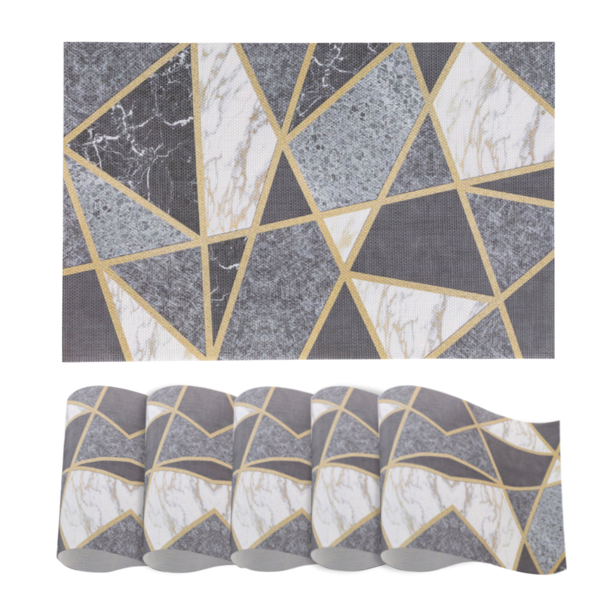Marble Fusion PVC Mats for Dining Table, Geo Triangles - Charcoal Grey