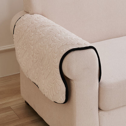 Embossed Floral Jacquard Anti-Slip Sofa Cover Mat, 'Wavy Petal Crest Series' Light Cream