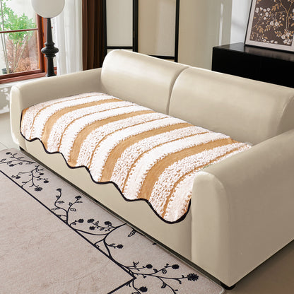 Luxury Wavy Plush Anti-Slip Sofa Cover Mats - Desert Brown