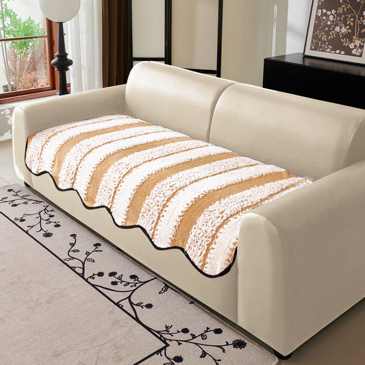 Luxury Wavy Plush Anti-Slip Sofa Cover Mats - Desert Brown