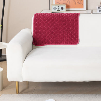 Diamond Plush Pebble Quilted Sofa Cover Mat, Wine