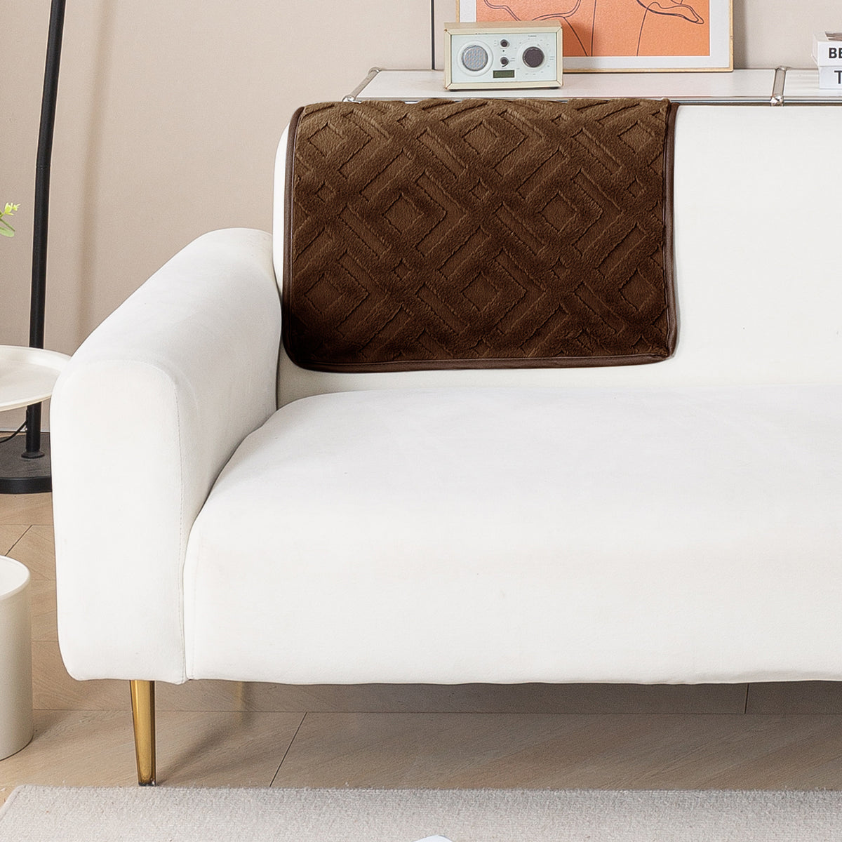 Velvet Maze Sofa Cover Mat, Dark Brown