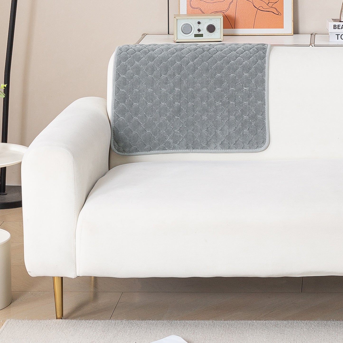 Diamond Plush Pebble Quilted Sofa Cover Mat, Grey
