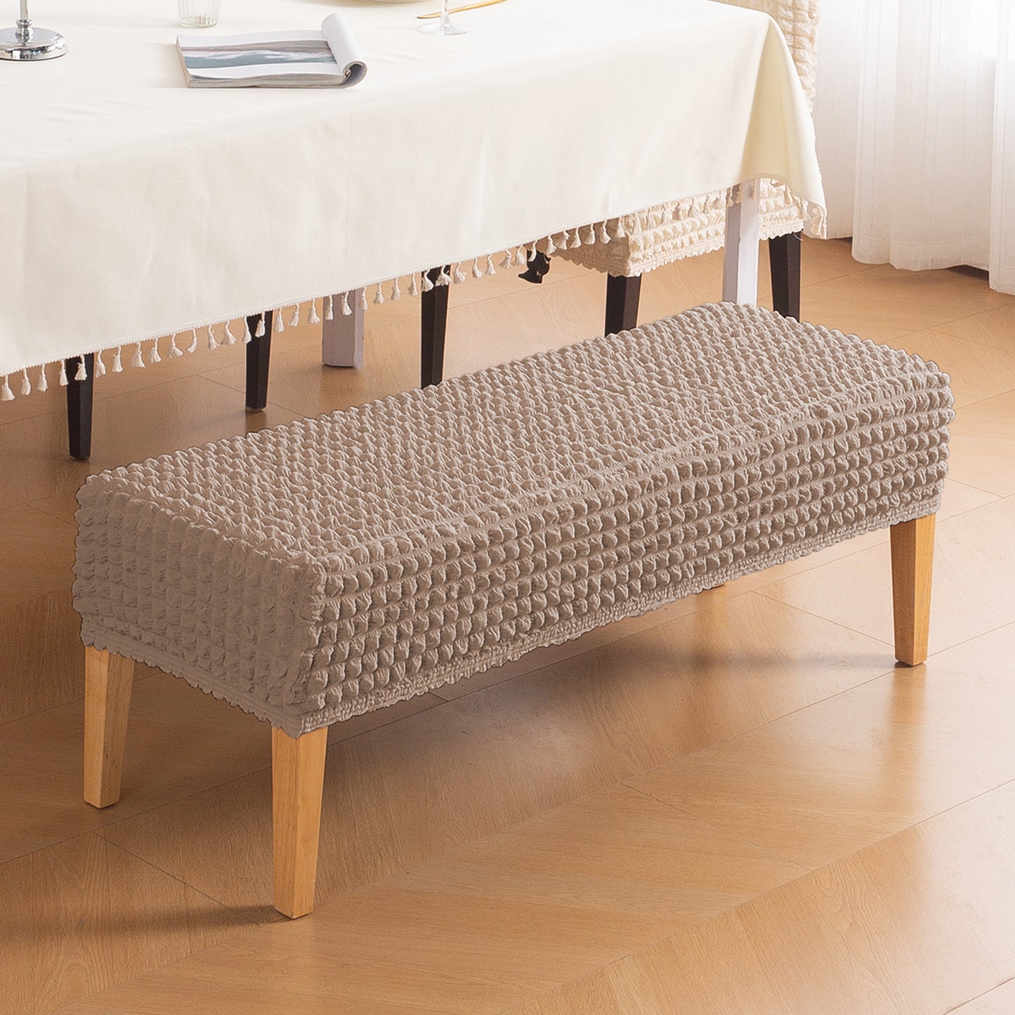 Aria Nova 280 GSM Stretchable Bubble Dining Bench Cover, Mocha Brown