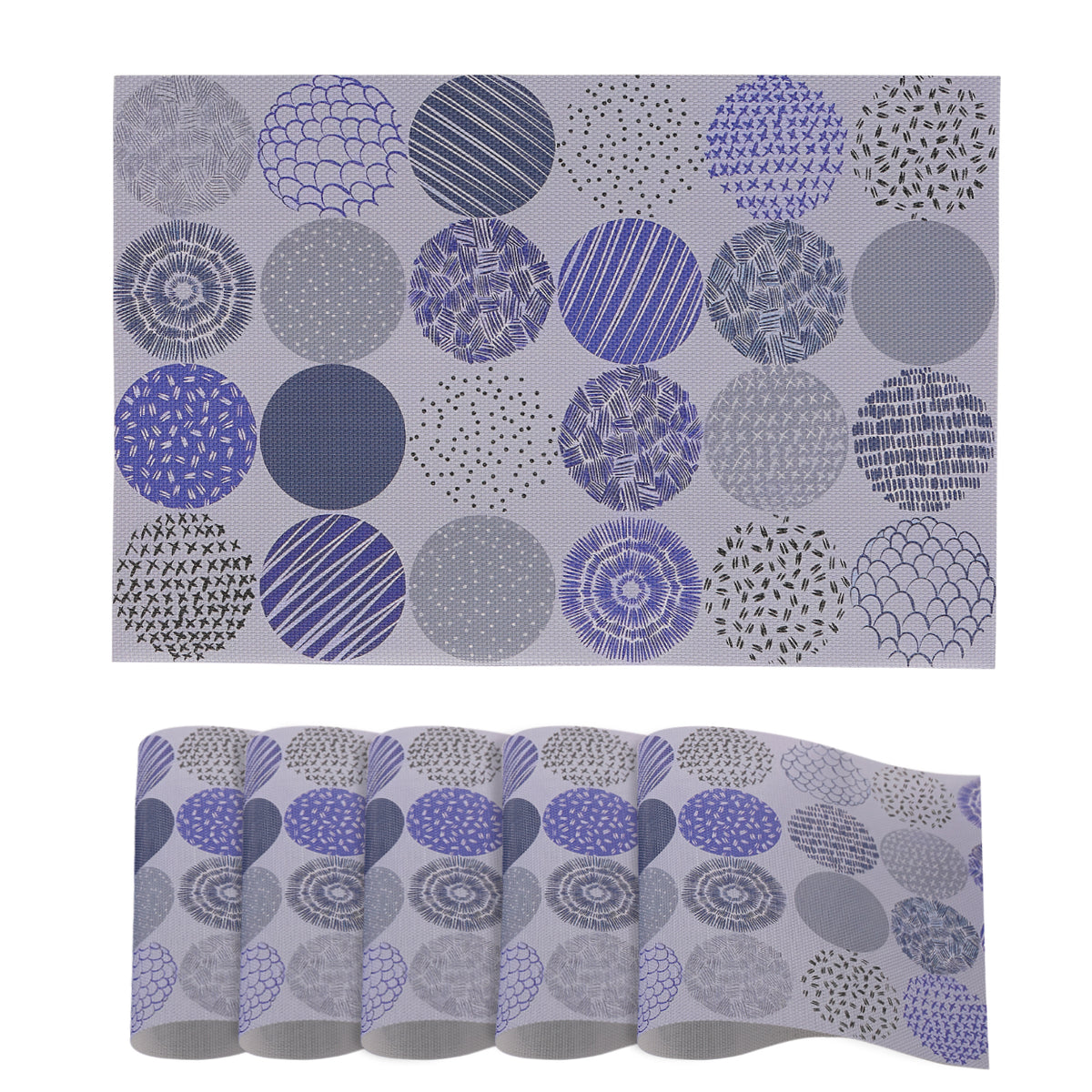 Color Splash PVC Mats for Dining Table, Abstract Disc - Lavender Blue