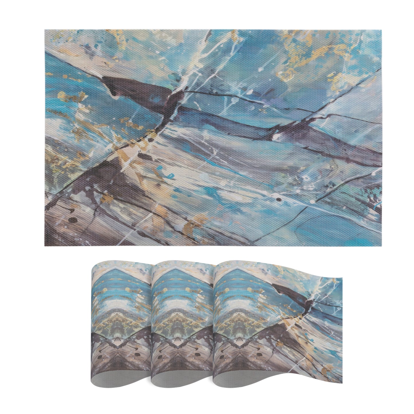 Marble Fusion PVC Mats for Dining Table, Artistic Stroke - Slate Blue