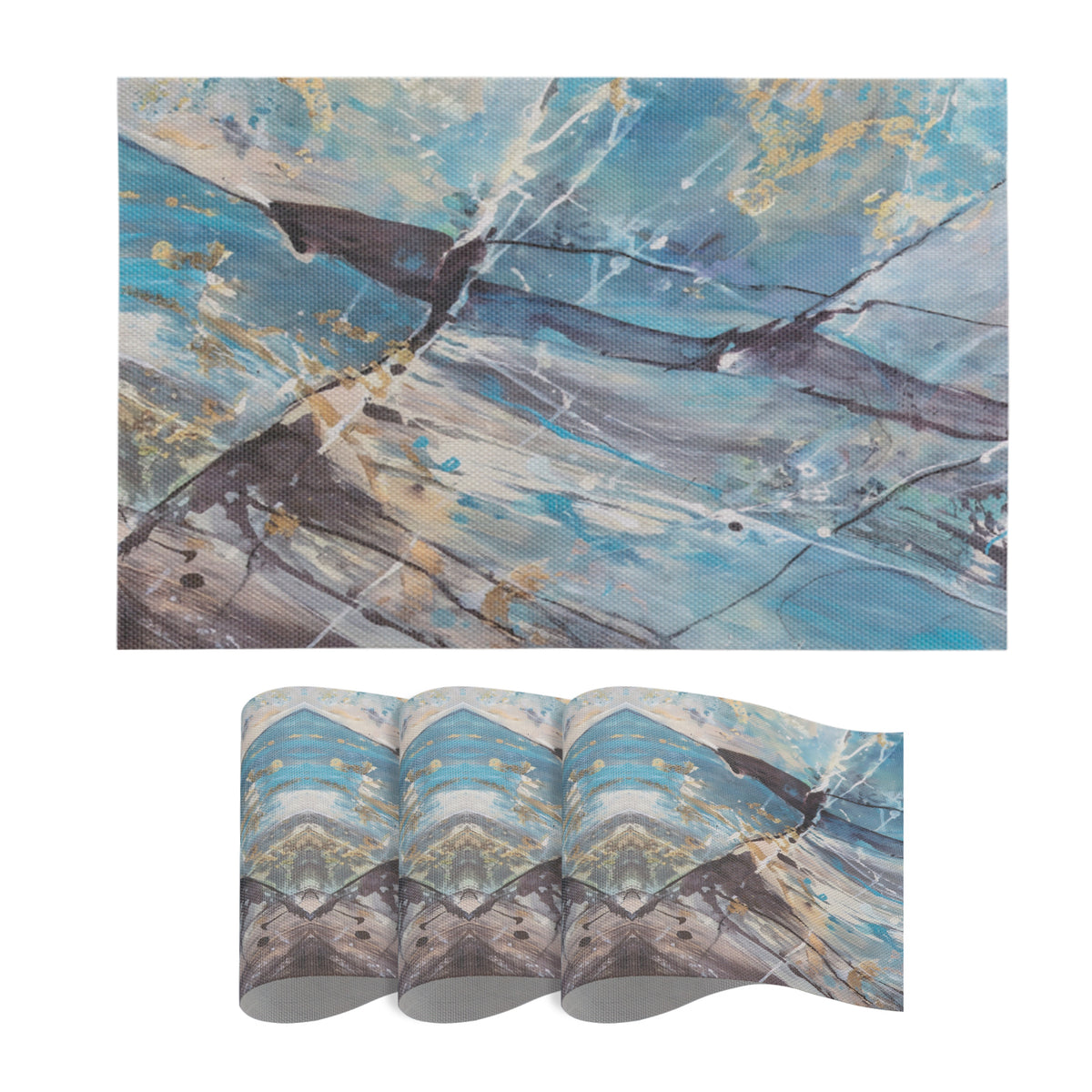 Marble Fusion PVC Mats for Dining Table, Artistic Stroke - Slate Blue