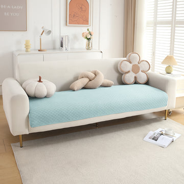 Polyester Quilted Sofa Cover Mats, Light Sky Blue