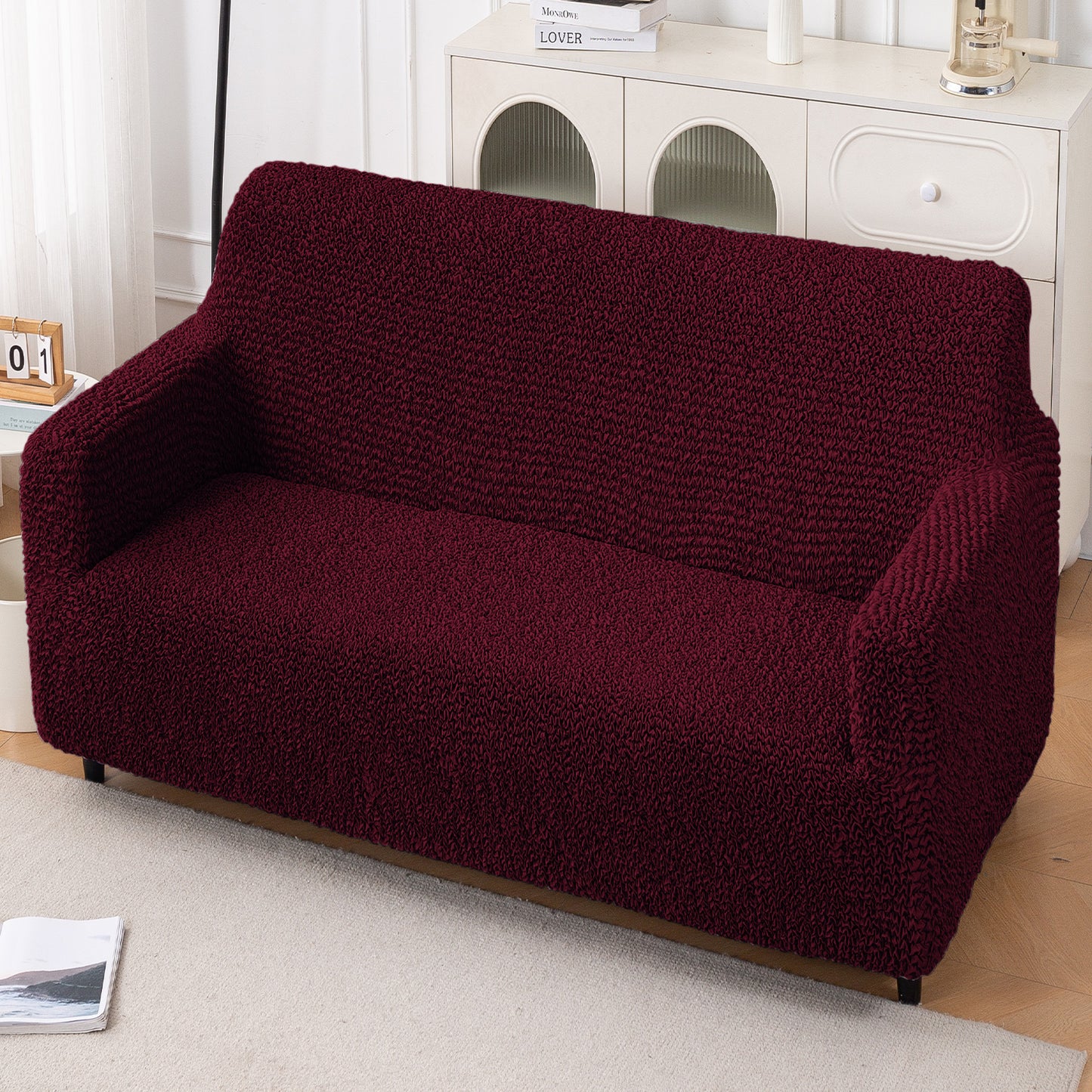 Italian Belissia Luxe Series' Super Stretchable Microfiber 1/2/3 Seater Sofa Cover, Merlot Wine