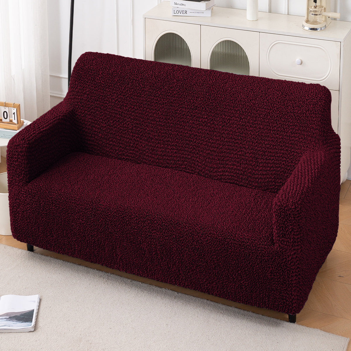 Italian Belissia Luxe Series' Super Stretchable Microfiber 1/2/3 Seater Sofa Cover, Merlot Wine