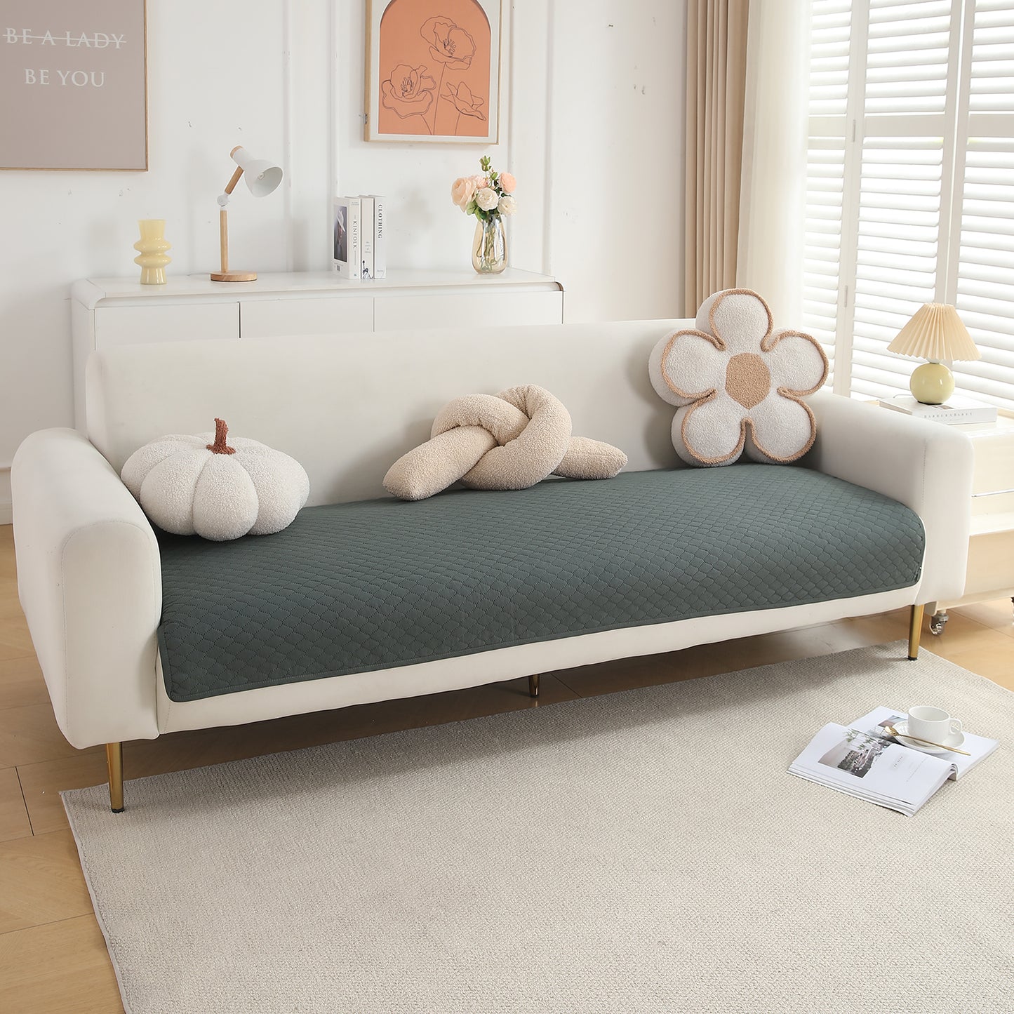 Quilted Sofa Cover Mat for 1/2/3 Seater Sofa, Grey