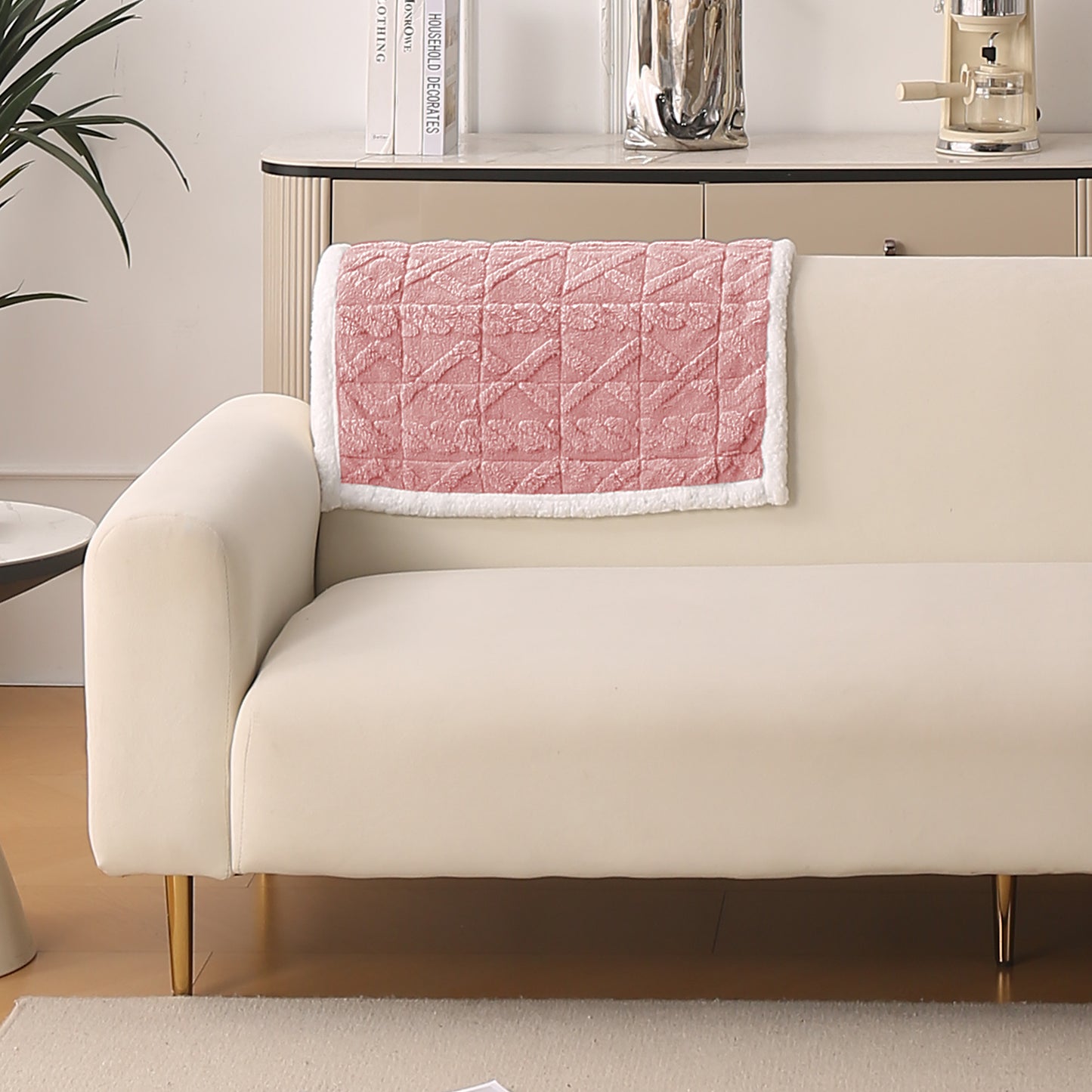 'Italian Caelora' Luxury Jacquard Plush Anti-Slip Sofa Cover Mat - Misty Rose