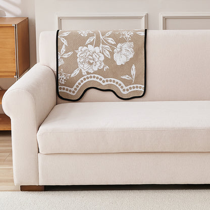 Chenille Sofa Cover Mat with Curvy Edges, 'Retro Curves Series' Sofa Mat, Sand Beige