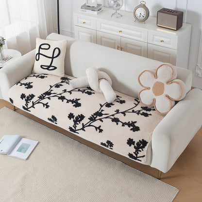 Luxury Plush Sherpa Anti-Slip Sofa Cover Mat, 'Noirea Series'| Botanical Vine