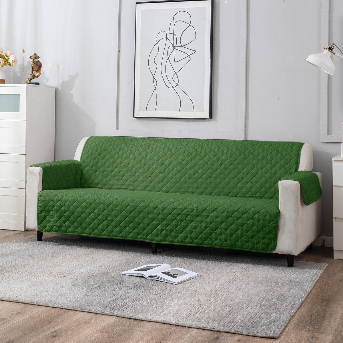 Forest Green quilted elegant 4 seater sofa cover