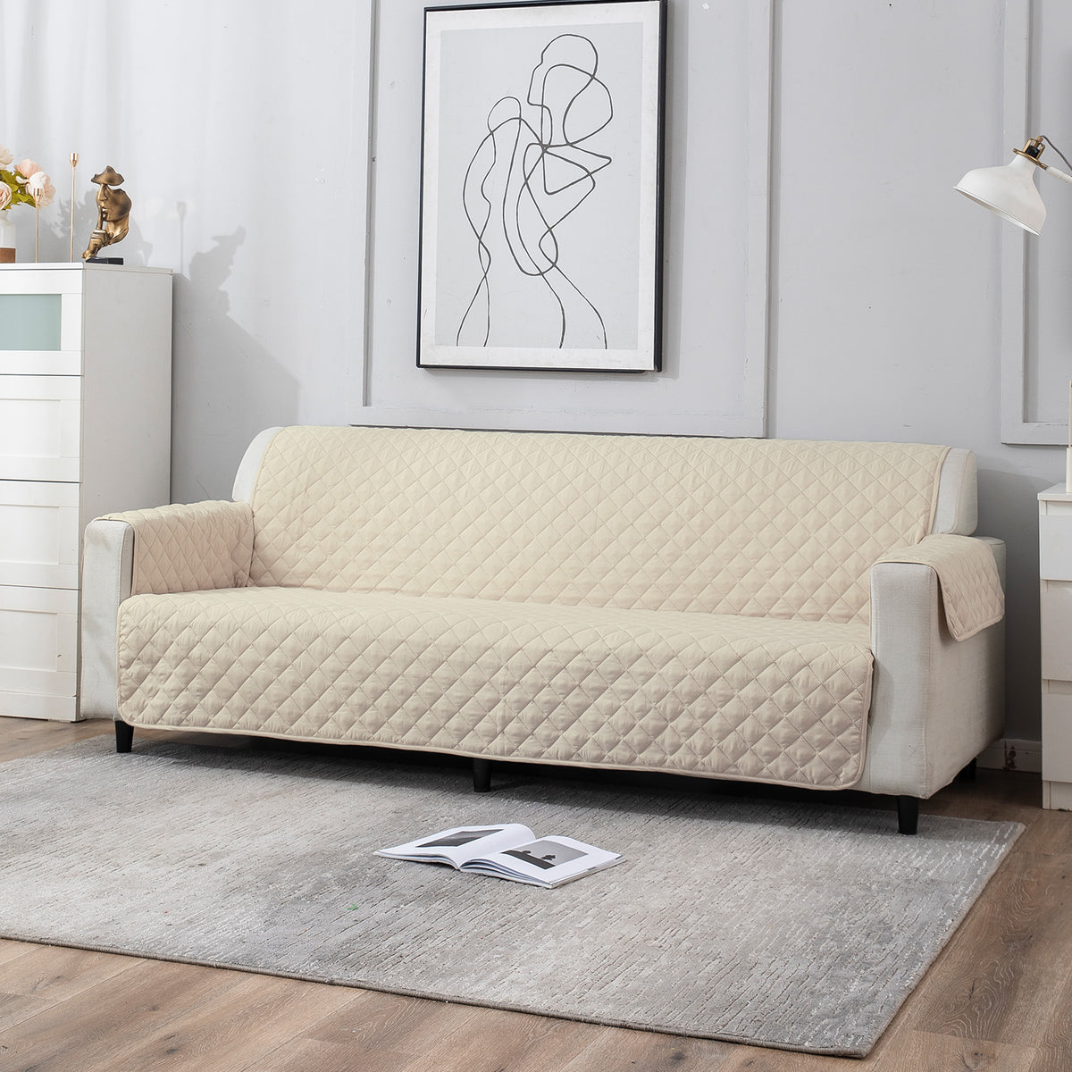 4 Seater Cream quilted sofa cover set