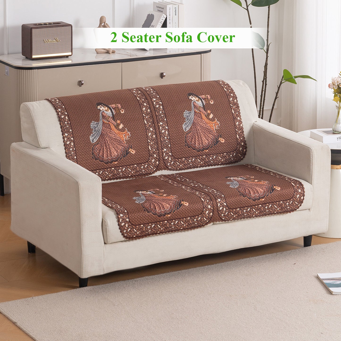 HeavenHue Fleece Soft Touch Quilted Sofa Cover Set Washable Sofa Panel for Seat & Back - Nritya Echo